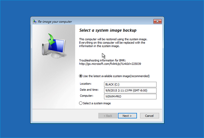 select-system-image-to-restore