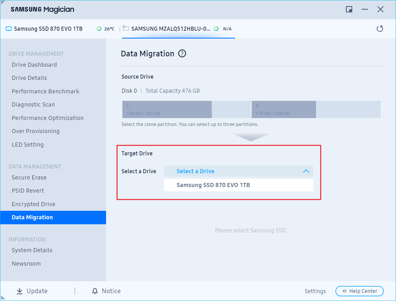 select the target drive