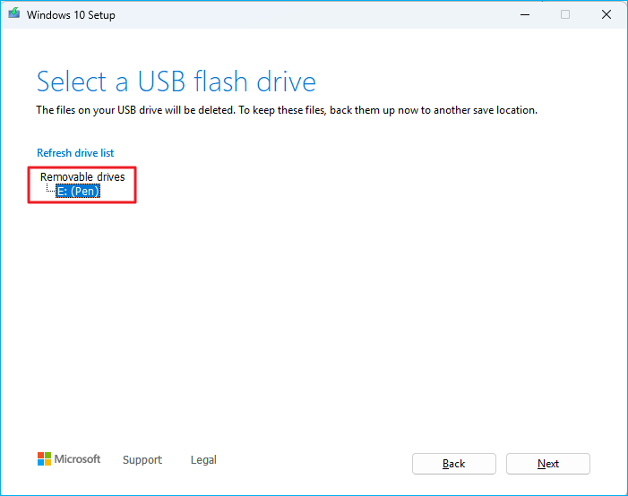 select your usb drive