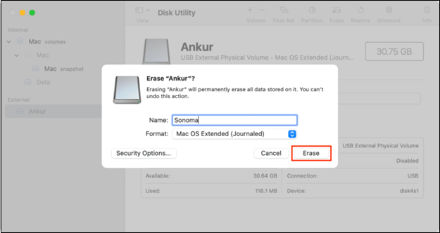 Select the Erase button