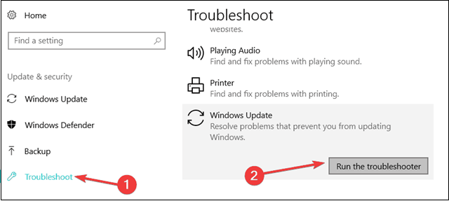 select run the troubleshooter