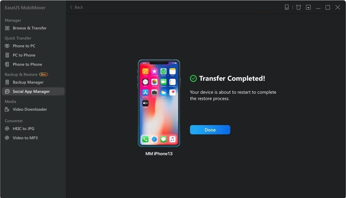 Transfer WhatsApp - transfer complete