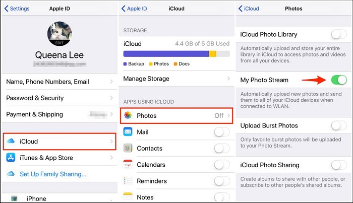 Enable My Photo Stream on iPhone
