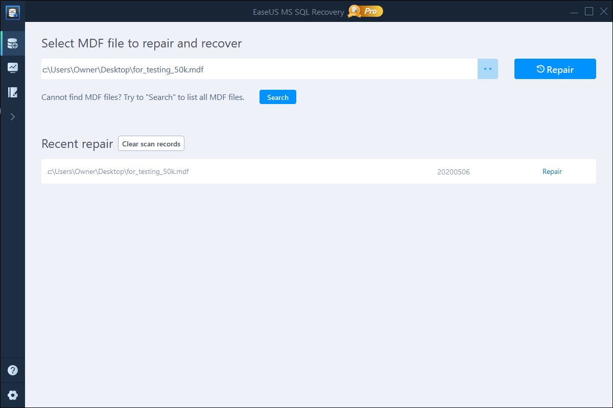 select the SQL database file