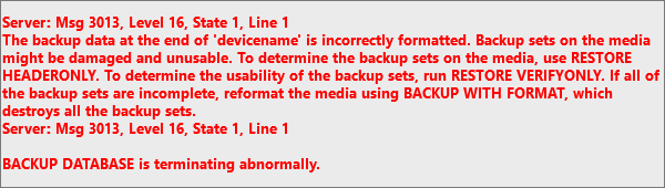 sql server error 3013-3