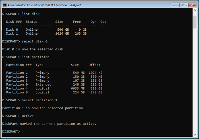 diskpart commands