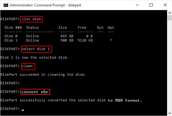 how to convert gpt to mbr in diskpart