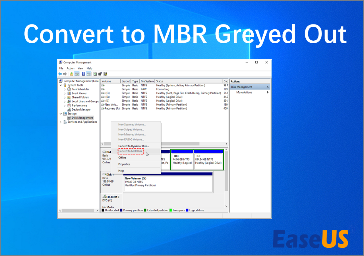 Fix Convert to MBR Greyed Out in Disk Management [2024 Full Guide] EaseUS