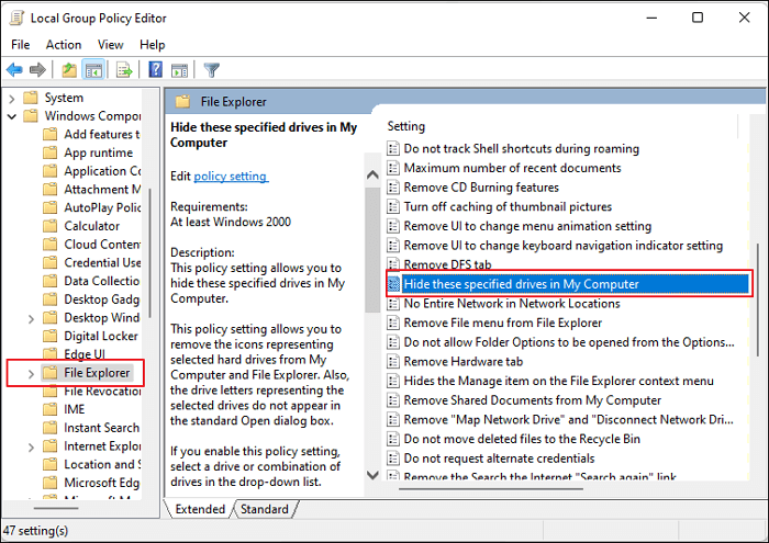 hide files in local group policy editor