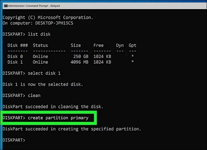 create partition primary