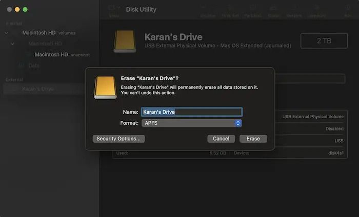 erase connected hdd