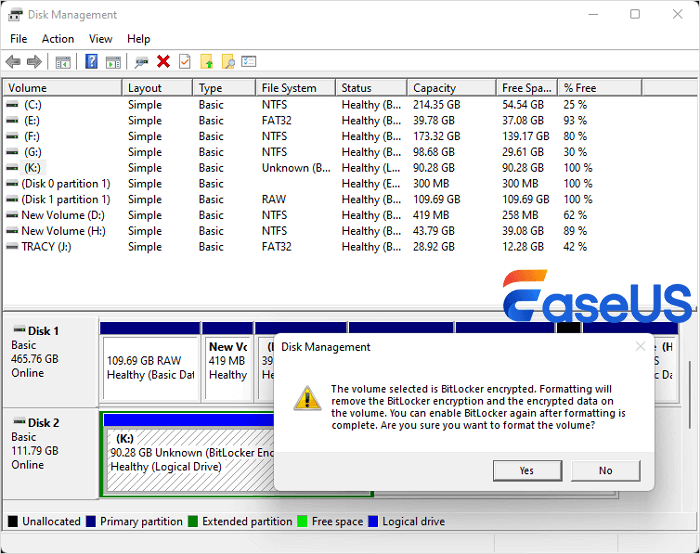 format bitlocker drive in disk management