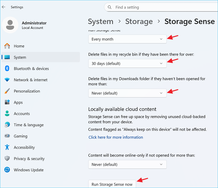 launch storage sense