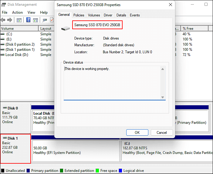 locate system disk brand in disk management