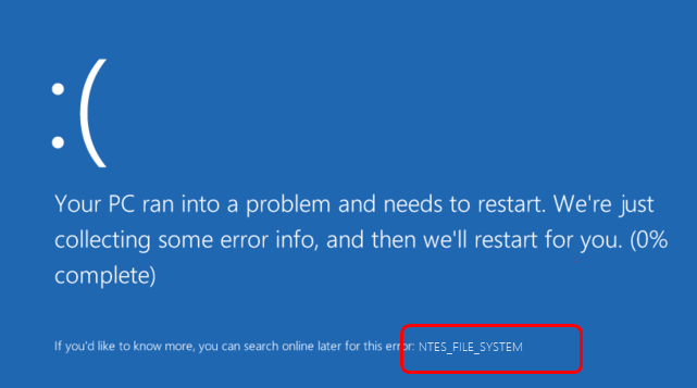 windows 10 blue screen error ntfs file system