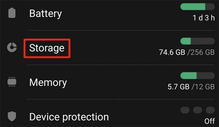 Open Android phone storage settings