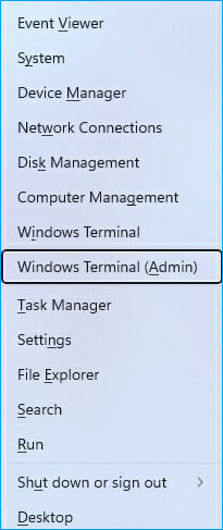 select the Windows Terminal (Admin)