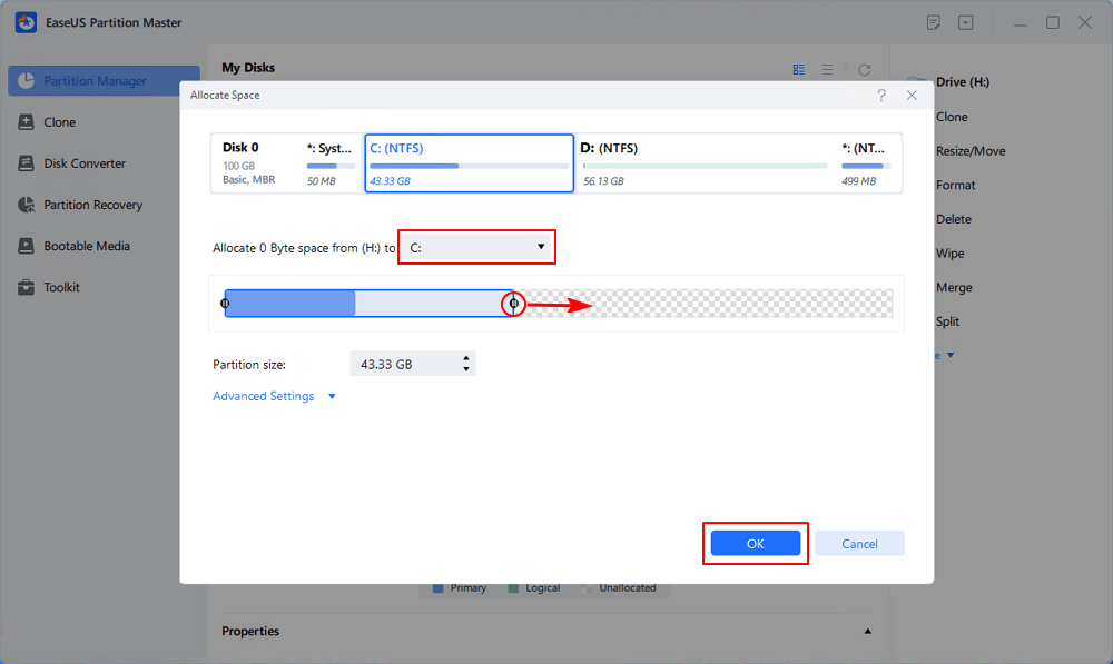 Allocate space to extend partition