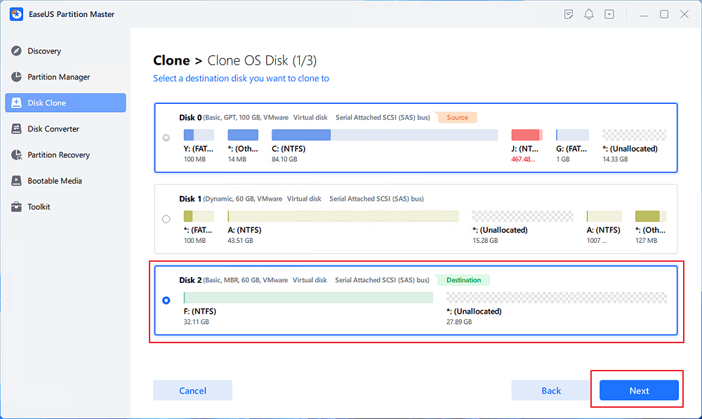 Select target drive to clone OS to