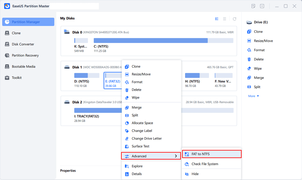 convert FAT32 to NTFS