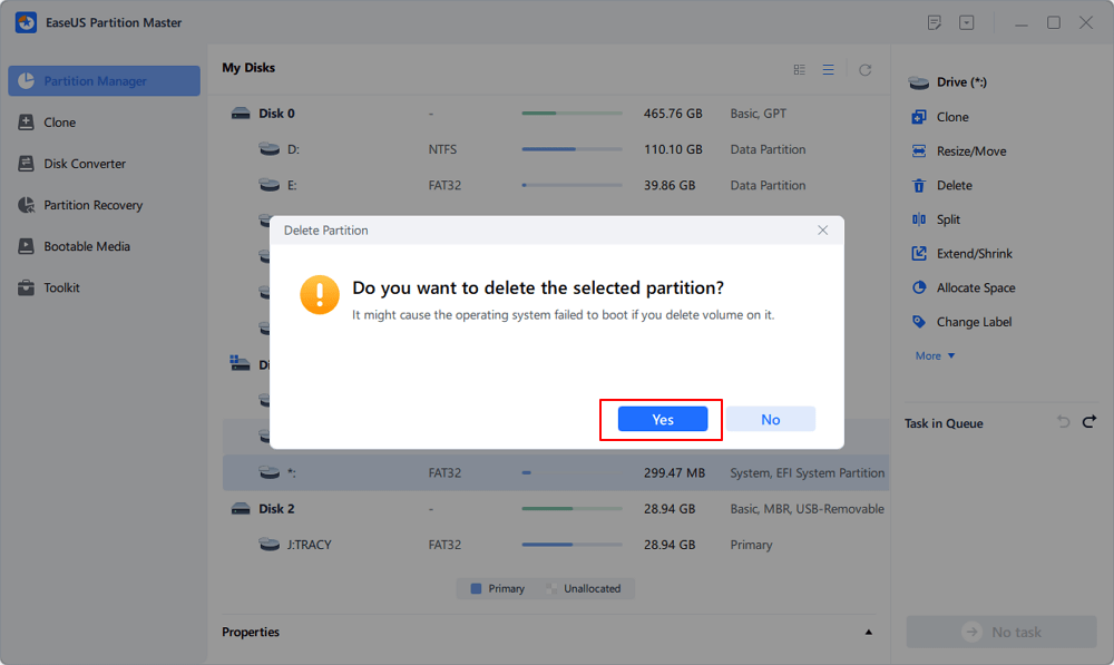 delete efi system partition step 2