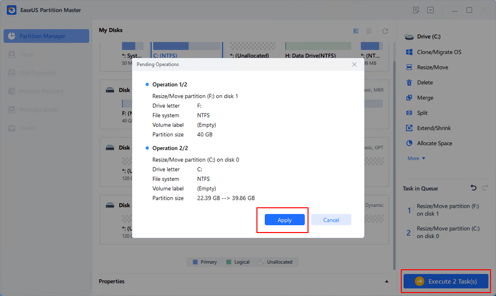 Confirm to extend system C drive