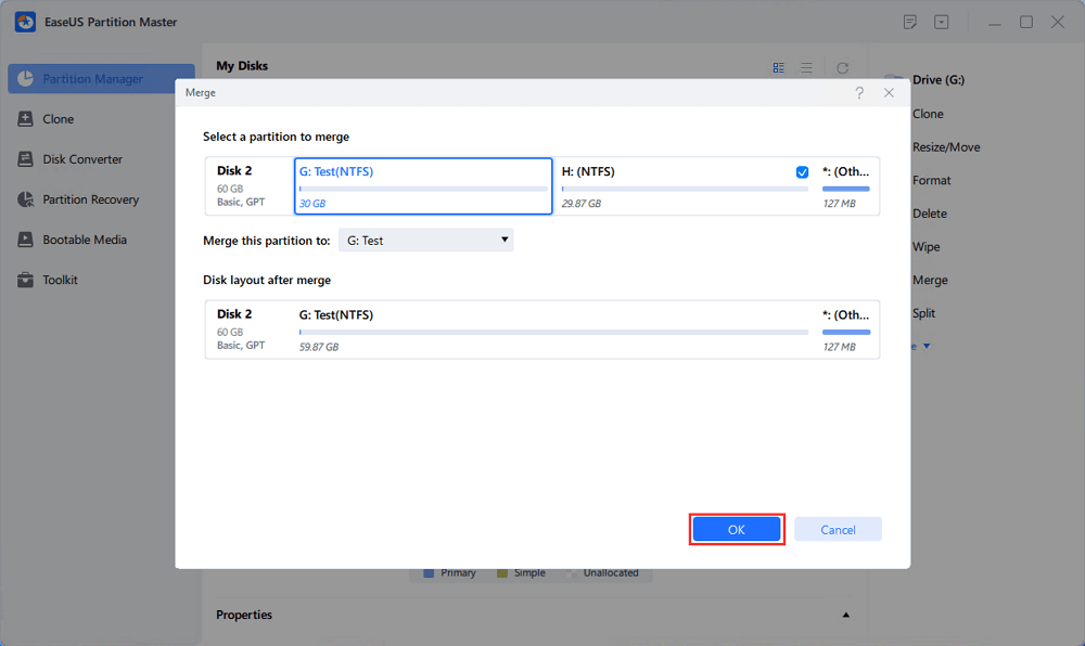 Confirm merge partitions