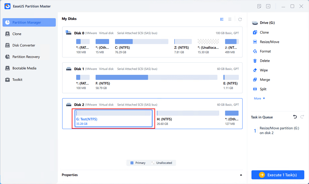 disk partition information after resizing