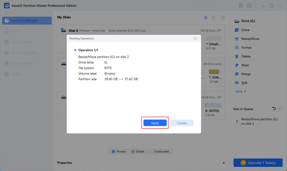 apply changes to the partition