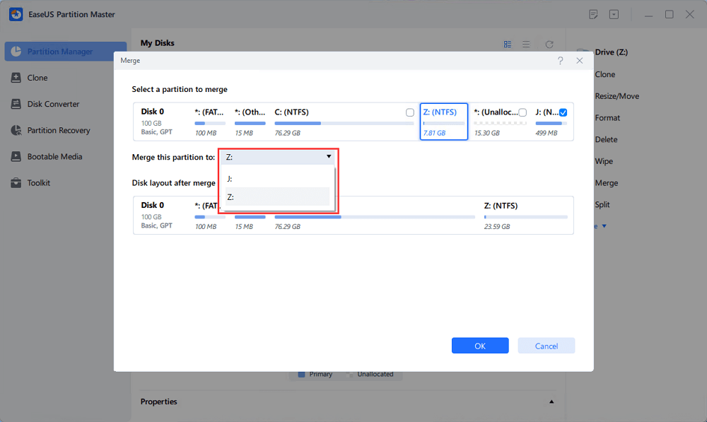 select the target partition to keep