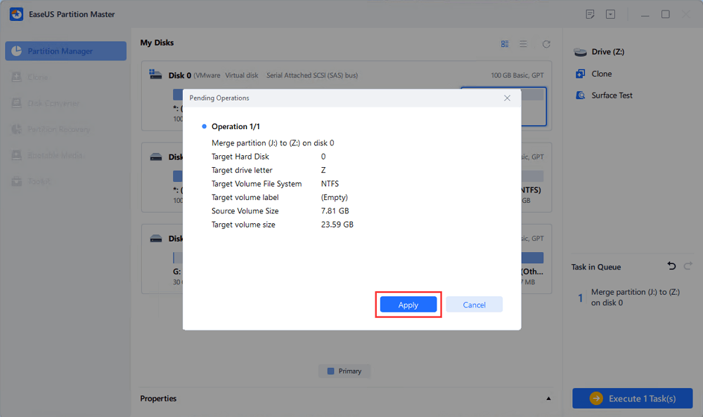 execute the operation to merge non-adjacent partitions