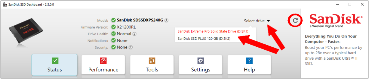 select the ssd on dashboard