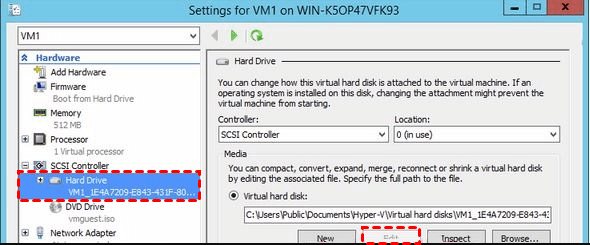 locate the hard disk and click setting