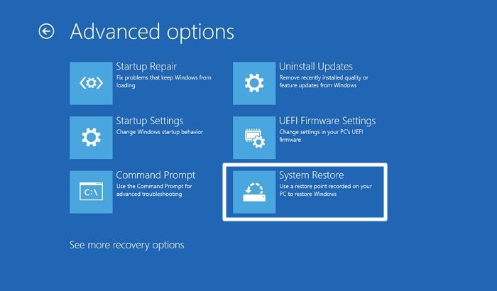 advanced option system restore