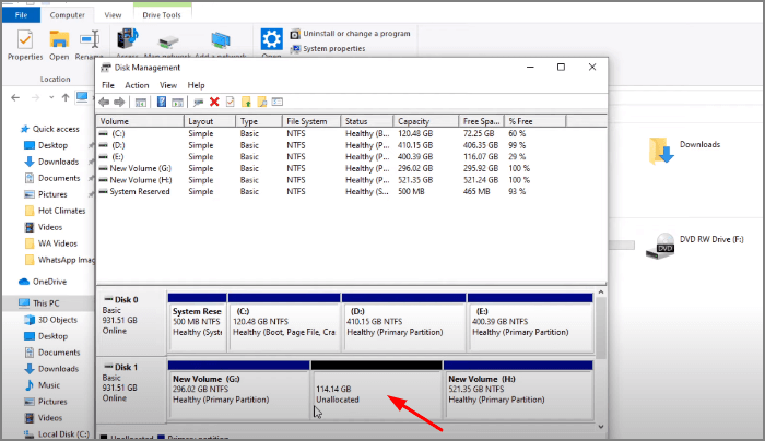 unallocated space 