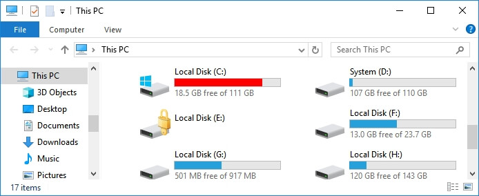 hard disk full but no files windows 10