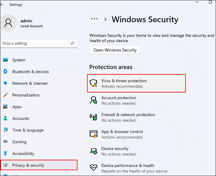 windows security click virus and threat protection