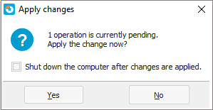 shut down the computer after applying changes