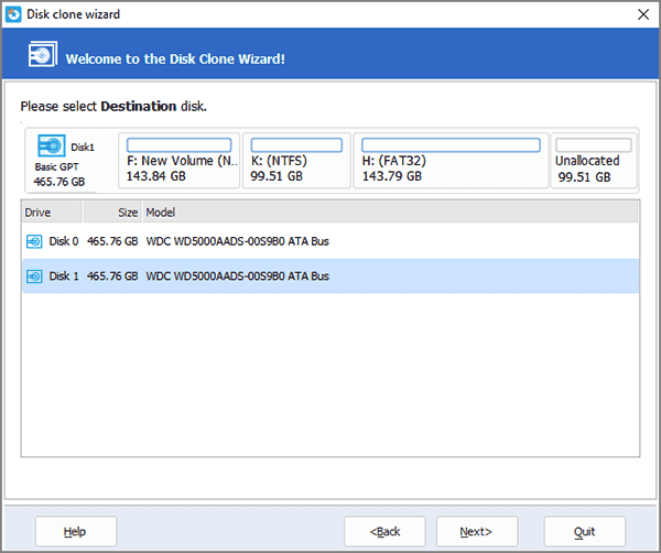 choose the new hard disk