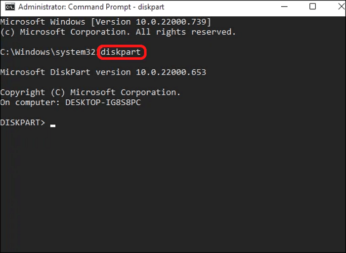 type diskpart and press Enter