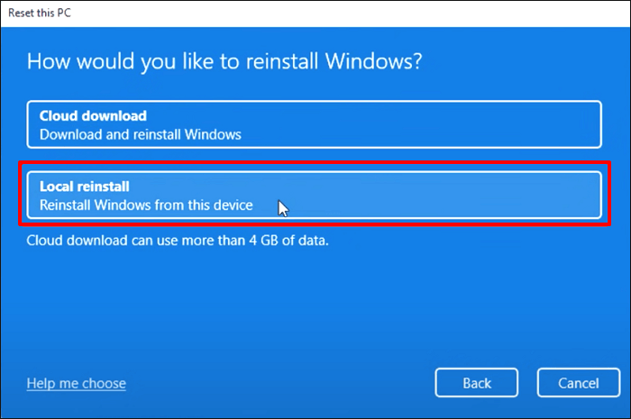 select Local reinstall