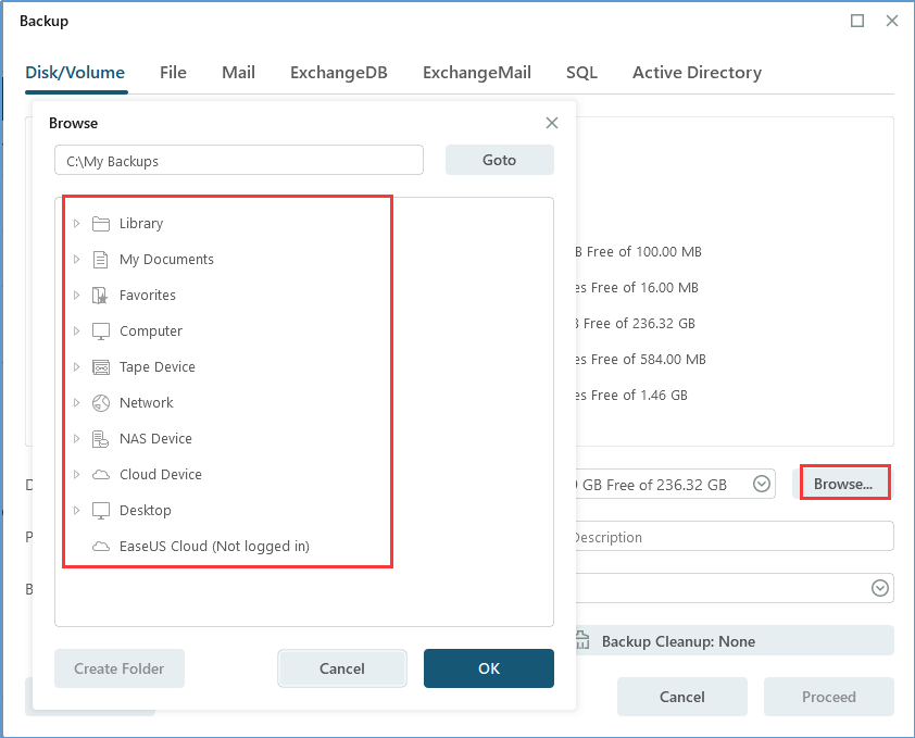 choose sql database backup destination