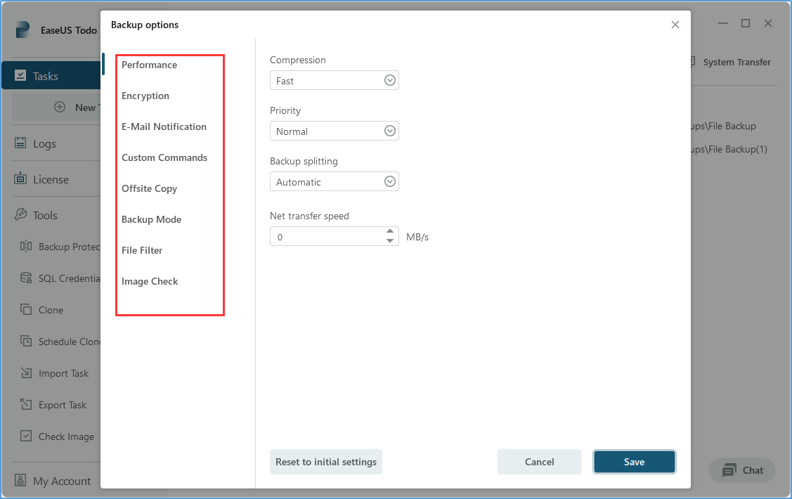 select sql database backup options