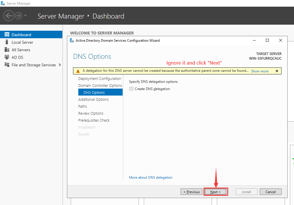 dns options in active directory setting