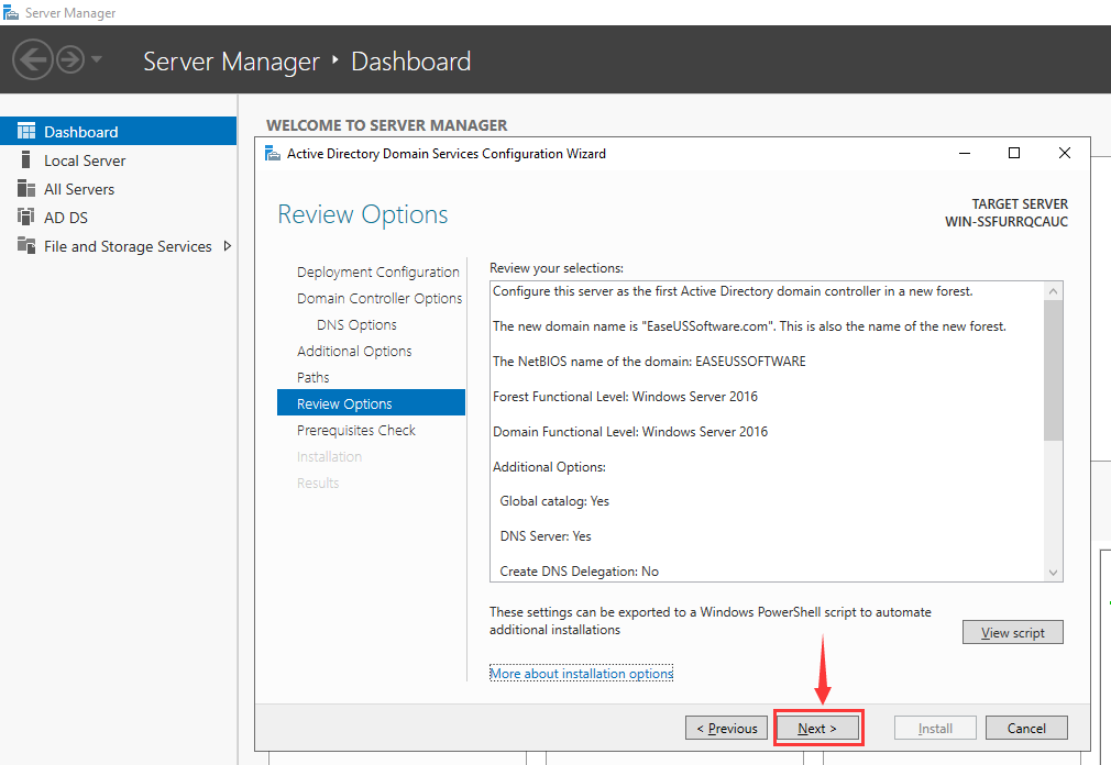 review options in active directory