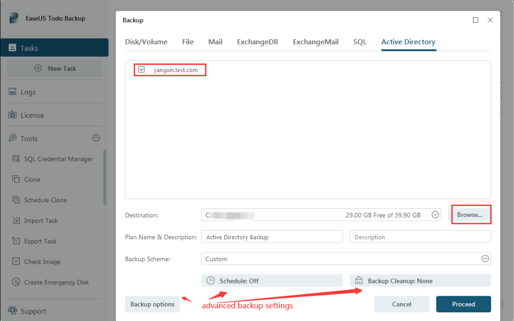 backup active directory in todo backup enterprise