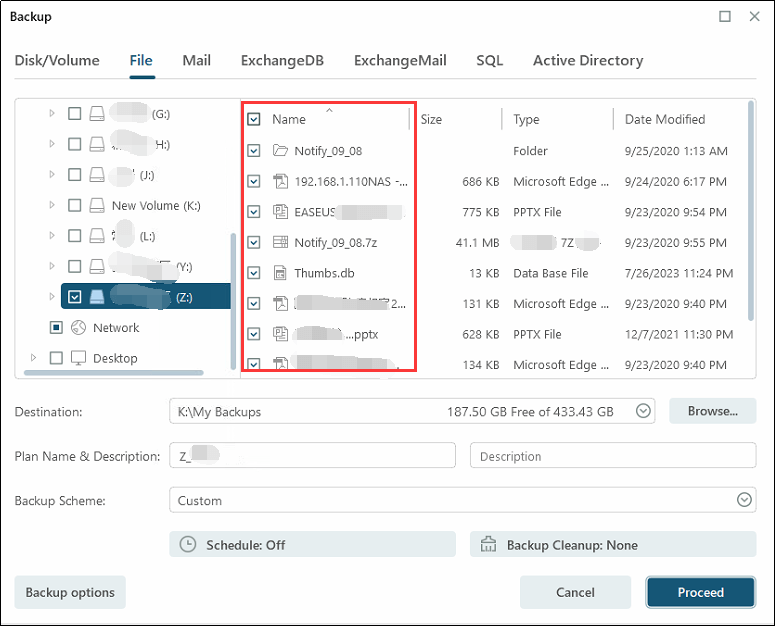 select the nas files you need to backup