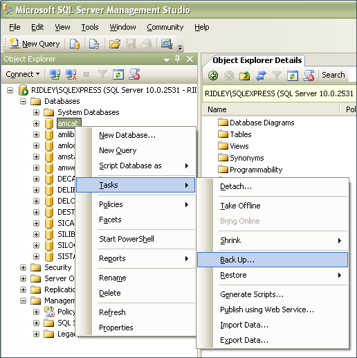 set a backup task with sql server management studio