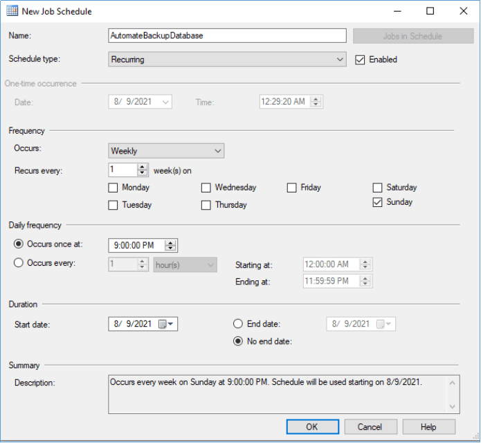 choose database backup schedule frequency