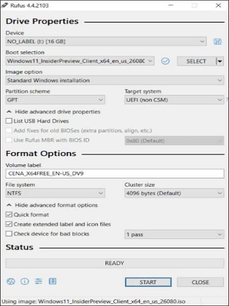 burn iso file using rufus